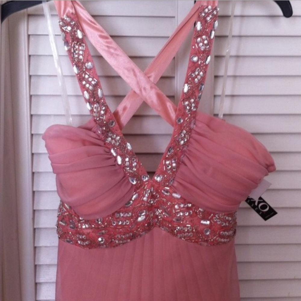 Pink bejeweled maxi gown for sale